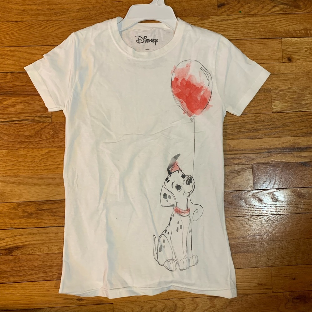DISNEY 101 Dalmatians tee shirt, with dog and balloon watercolor design